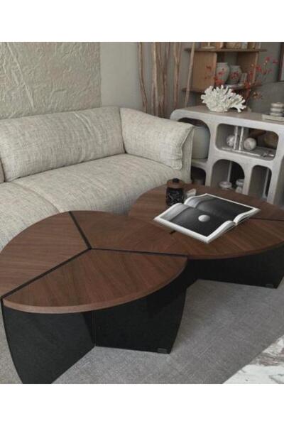 HOMEZ NEED Two-piece wooden table with glass bases