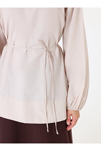 Refka Poplin Kumaş Büzgü Detaylı Kuşaklı Bluz / Gömlek - Tas Rengi -