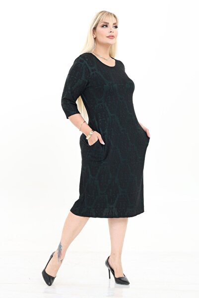 modayız Ελαστικό χειμερινό φόρεμα μεγάλου μεγέθους με μοτίβο διπλής τσέπης 9F-2719