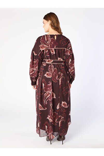ALİA Φόρεμα Hijab από σιφόν με αφηρημένο σχέδιο και λεπτομέρεια ρόμπας - Βουργουνδία -