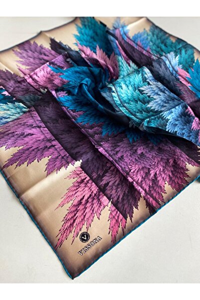 Vissona Γυναικείο Μεταξωτό Φουλάρι Κρέμα Τυρκουάζ