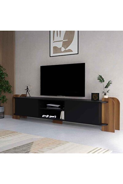 Stylish Home طاولة تلفزيون فاخرة TV99 مقاس 220×38×45 لون أسود وبني