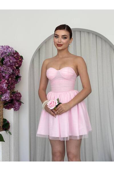 EtikaOnline Tül Straplez Astarlı Mini Elbise