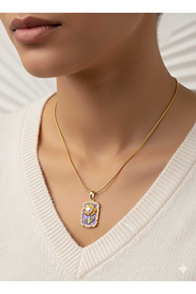 FOR YOU TAKI by Ezgi قلادة نسائية من الفولاذ على شكل زهرة الأقحوان مع اللؤلؤ