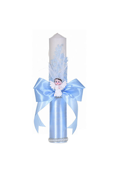 BebeNou Κομψή Λαμπάδα Βάπτισης, Δαντέλα, Άγγελος, Μπλε Διακόσμηση