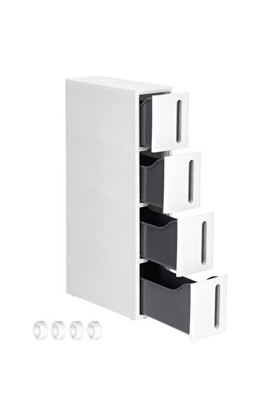 SONGMICS Raft îngust cu roți, pentru baie sau bucătărie, cu 4 sertare, 45x17x84 cm, alb