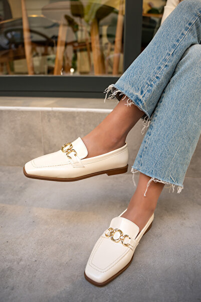 LAMİNTA Biens Flat Sole Nude Leather Gold Detailed Women's Shoes