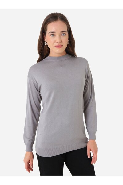 Refka Soft Knitted Basic Sweater - Gray Blue -