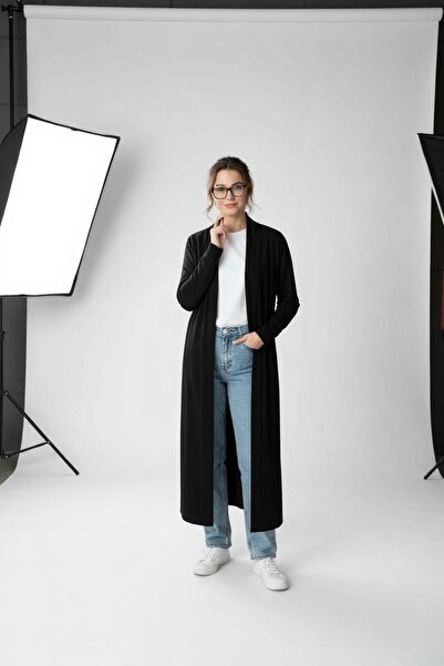 Bliss Women's Double Pocket Shawl Collar Long Length Knitwear Fabric Cardigan