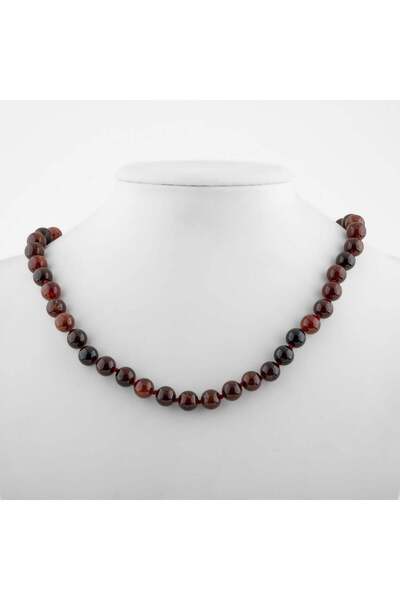 Safnaturel Hessonite Garnet 8 mm Knotted Natural Stone Necklace