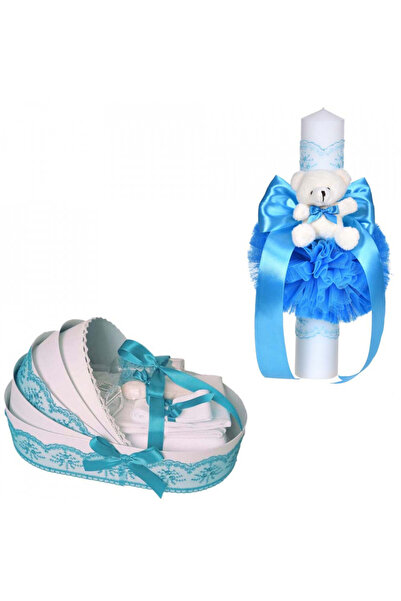 BebeNou Σετ Βάπτισης Τυρκουάζ με Λαμπάδα & Αρκουδάκι – Boys Landau