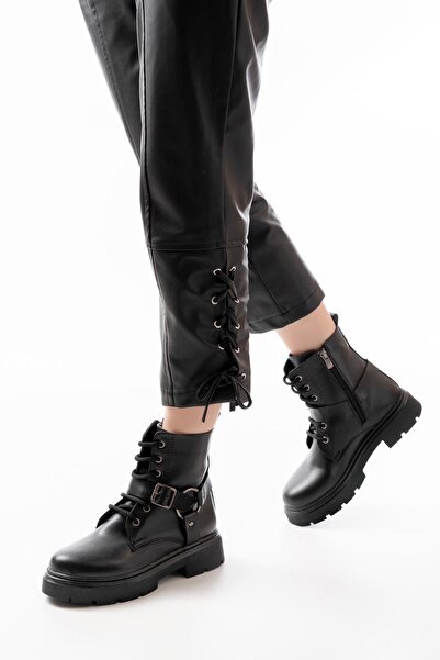 Aymood 508-3038 Black Buckle Accessory Zippered Daily Women's Boots