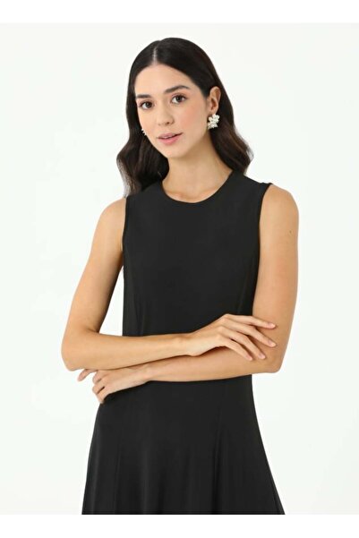 Refka Sleeveless Sandy Fabric Hijab Dress with Bicycle Collar - Black -