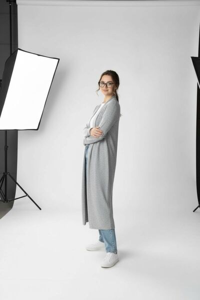 Bliss Women's Double Pocket Shawl Collar Long Length Knitwear Fabric Cardigan