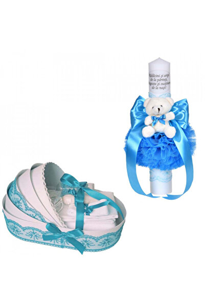 BebeNou Σετ Βάπτισης Αγόριου και Λαμπάδα με Μήνυμα, Τυρκουάζ