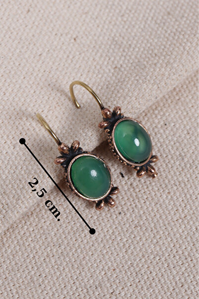Süspüs Accessories Authentic Earrings with Green Agate Stone