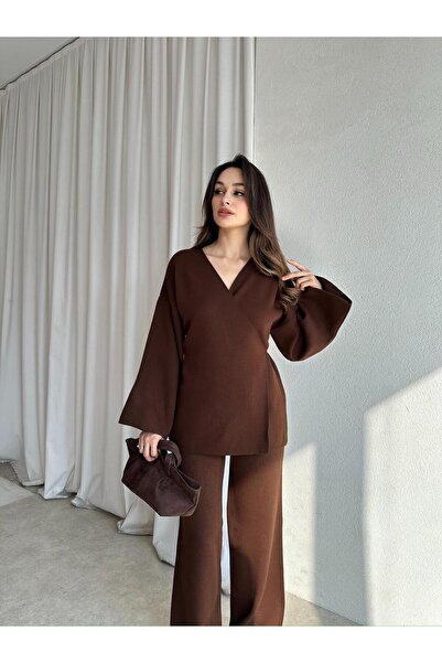 Mooi Butik MOON Triko Takım 8650 - Kahverengi