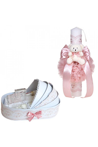 BebeNou Σετ Βάπτισης για Κορίτσια με Ροζ Δαντέλα και Φανταστικό Ντενίκος