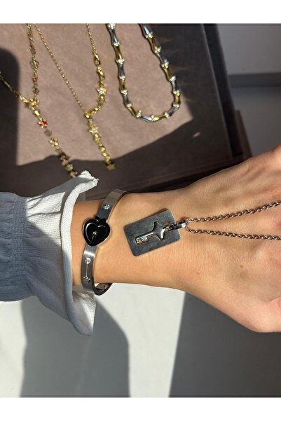 zekbijuteri Kilitli Kalp Kelepçe Bilezik ve Anahtar Kolye
