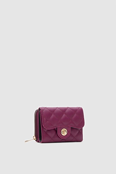 OLLBAG Saffan Embroidery Detailed Purple Wallet with Lock Accessory