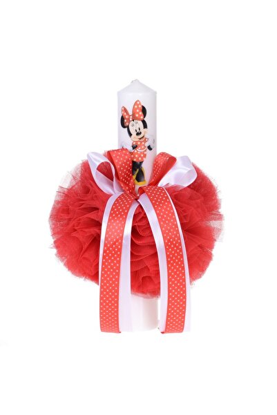 BebeNou Λαμπάδα Βάπτισης για Κορίτσι Κόκκινο Τούλι & Φιόγκος Denikos® 86 NKO1601