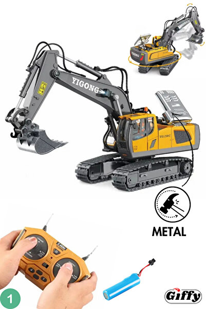 giffy Oyuncak Uzaktan Kumandalı 680° Dönen Ekskavatör Metal Alaşım ve Kasası Hareketli Kamyon İkili Set