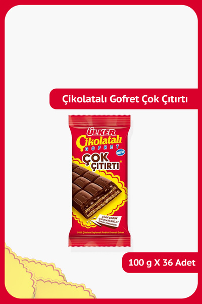 Ülker Çikolatalı Gofret ÇOK ÇITIRTI-Sütlü Çikolata Kaplamalı Fındıklı Kremalı Gofret-100 gram-36 Adet