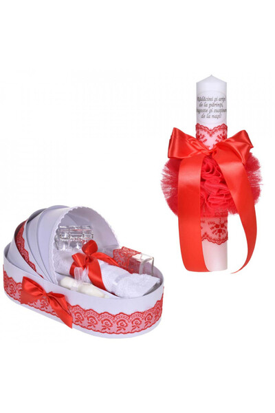 BebeNou Σετ Λαμπάδας & Προίκας Βάπτισης για Κορίτσια, Κόκκινο Διακόσμημα