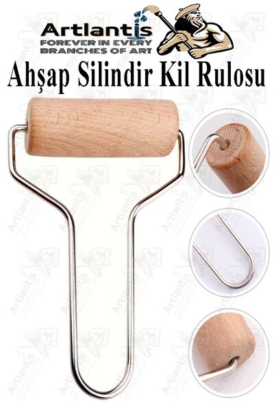 Artlantis Ahşap Silindir Kil Rulosu 5 Cm 1 Adet Seramik Şekillendirme Metal S...