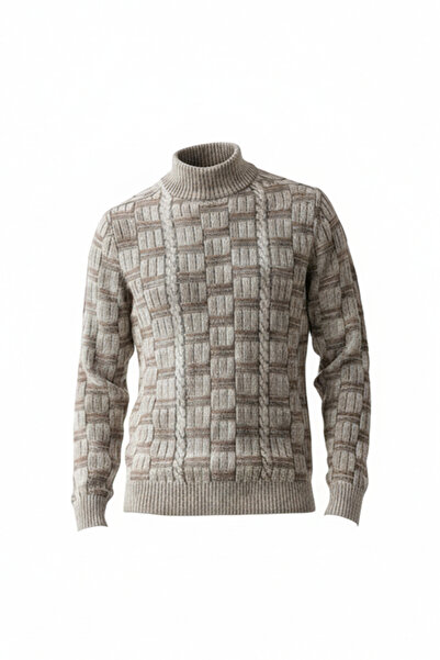 Pulltonic Erkek Yarım Bisiklet Yaka Desenli Kazak | %Kuzu Yünü