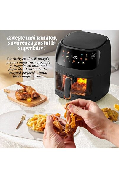 e-Wantay Airfryer e-Wantay® 8L digital, 2400W, 360° aer cald, 8 programe pentru gătit sănătos