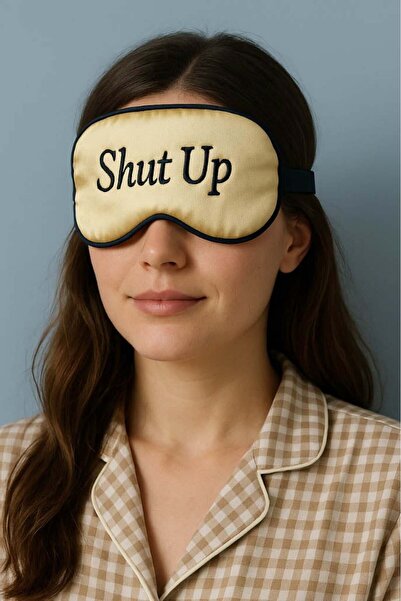TAKIŞTIR Bandă de dormit din satin cu scrisul Shut Up de culoare aurie