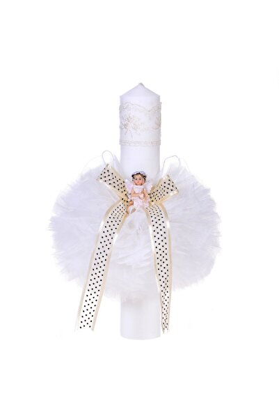 BebeNou Lumânare de botez unisex cu decor înger și fildeș Denikos® 68