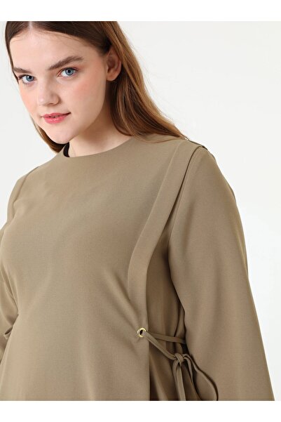 ALİA Krep Kumaş Kuşgözü Detaylı Yandan Bağlamalı Büyük Beden Takım - Haki -
