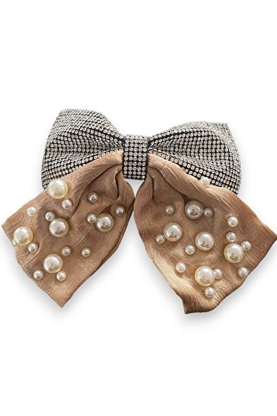 TAKIŞTIR Αυτόματη πόρπη με καφέ κορδέλα, με λεπτομέρειες από πέρλες και πέτρες