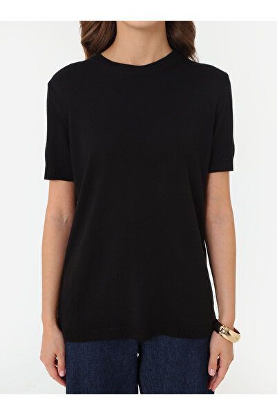 Refka Soft Knitted Short Sleeve Sweater - Black -