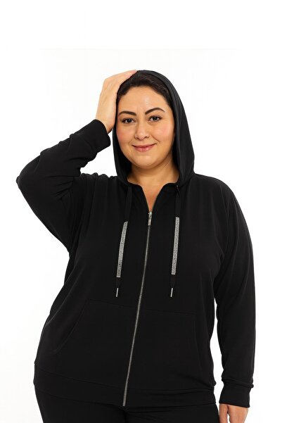 EVEN plus size Siyah Yumuşak Pamuk İplik Büyük Beden Kadın Eşofman Takım