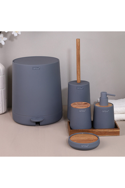 AROW Charlotte 5-Piece Bathroom Set - Gray (Wooden Detail)