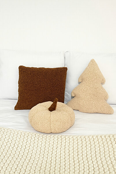 Madame Clean Home Teddy Decorative Pine Tree and Pumpkin Pillow and Inner-Filled Cushion