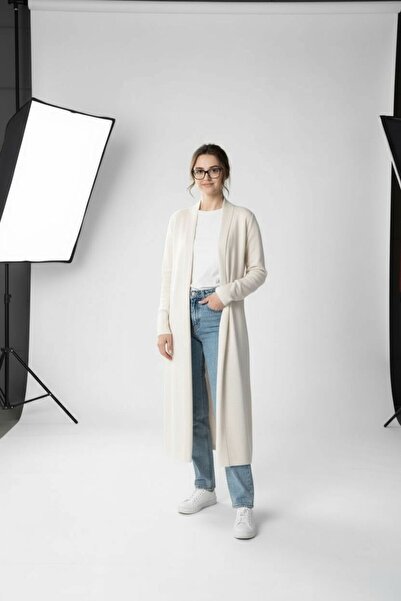 Bliss Women's Double Pocket Shawl Collar Long Length Knitwear Fabric Cardigan