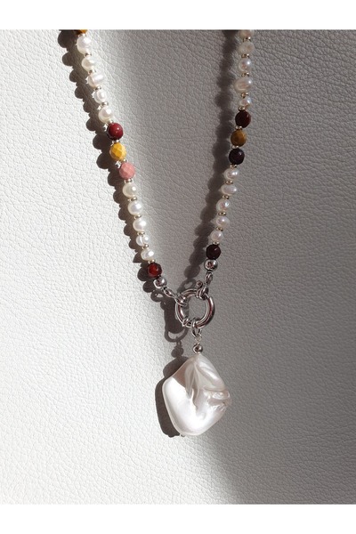 Abundo Necklace made of mocaite, cultured pearls and Mallorcan pearl with 925 silver, 54 cm