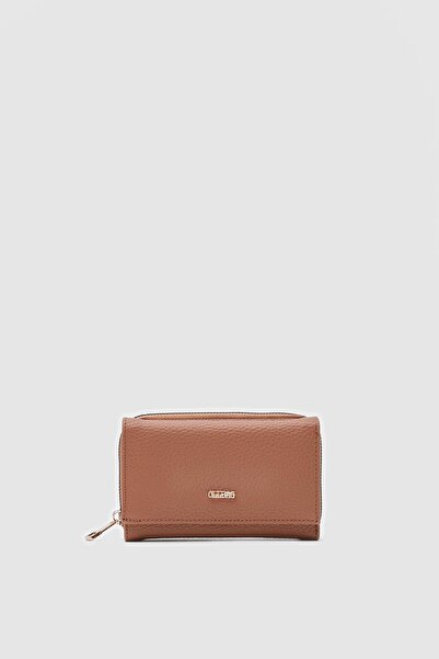 OLLBAG Maloni Tan Soft Wallet with Pompom Detail