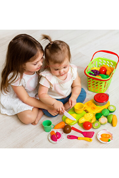RCO Set jucarii pentru copii cos cu fructe si legume de taiat, Super Market, 20 piese