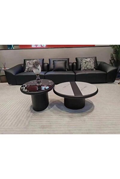 HOMEZ NEED Two-piece Coffee Table Set, Black and White