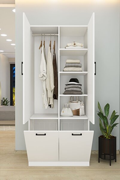 DEMİRBAL MOBİLYA MDF KİRLİ SEPETLİ ASKILI TEK KAPAK DOLAP GARDIROP