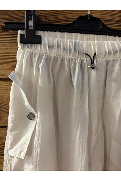 Sima Butik Women's White Parachute Fabric Elasticated Trousers