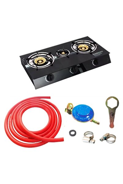 Deliny Gas Cylinder Stove - 3 Burners, Glass Top, Quartz Ignition