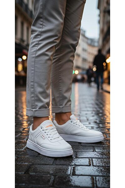Budaks Casual Men's Sneakers White Color White Sole Lace-Up