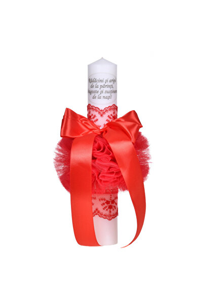 BebeNou Λαμπάδα Βάπτισης για Κορίτσι, Κόκκινο Διακόσμημα, Φιόγκος & Δαντέλα, ...