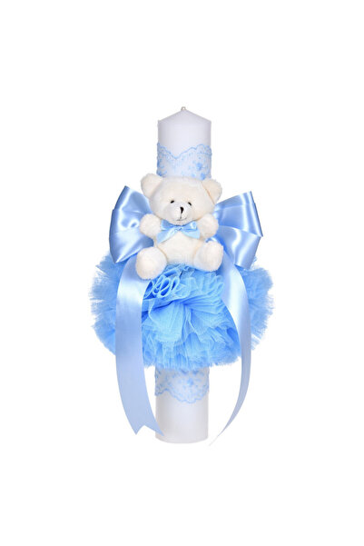 BebeNou Λαμπάδα Βάπτισης Μπλε Διακόσμηση για Αγόρια με Αρκουδάκι, Denikos